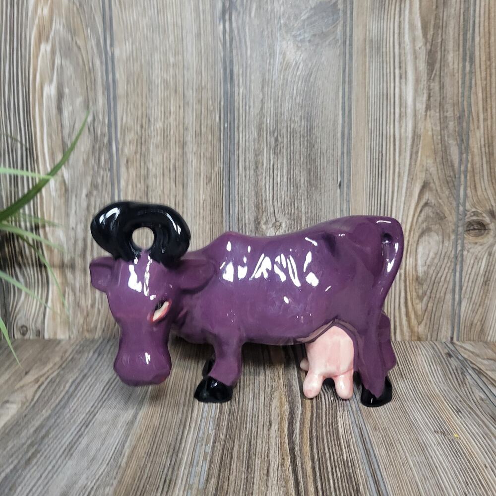 Vintage Brayton Laguna Purple Cow Figurine MCM California Ceramic Mama